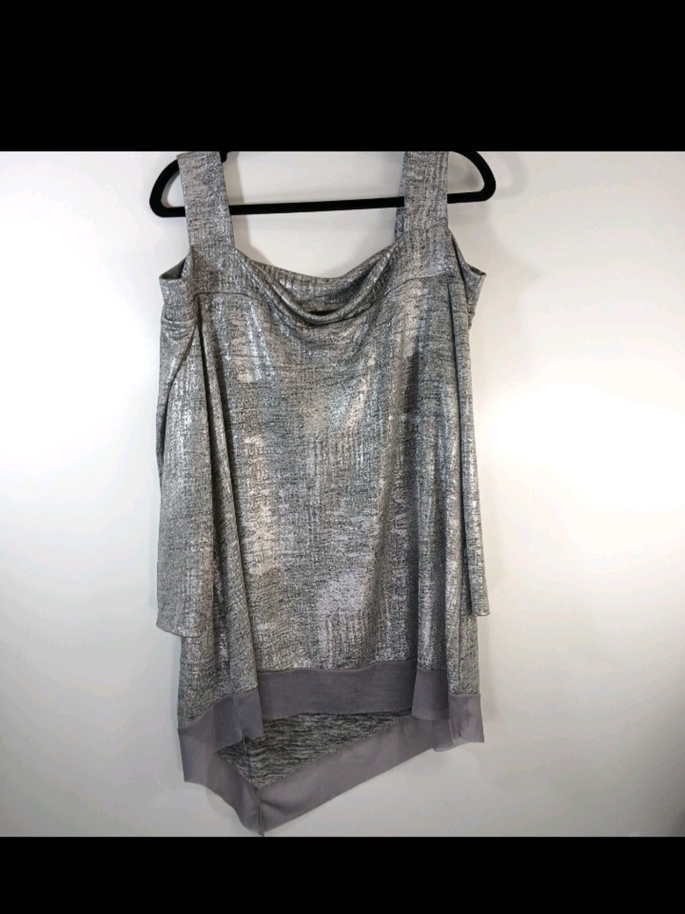 Marina Silver Metallic Asymmetrical 3/4 Sleeve Tunic